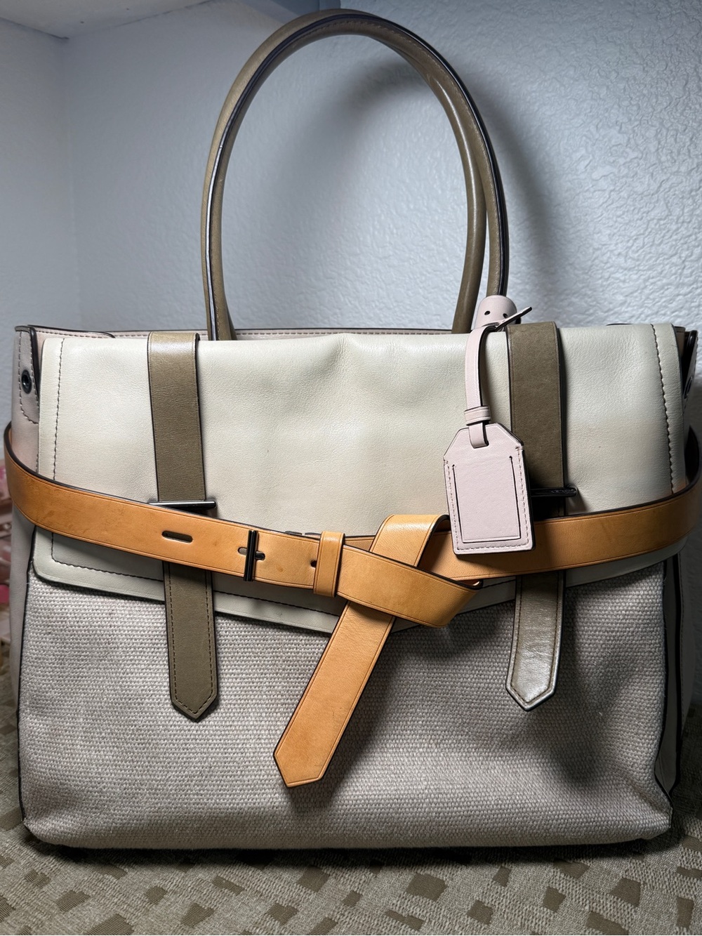 Reed Krakoff Casual Leather Canvas Colorblock Tote Lined Pockets Handle bag